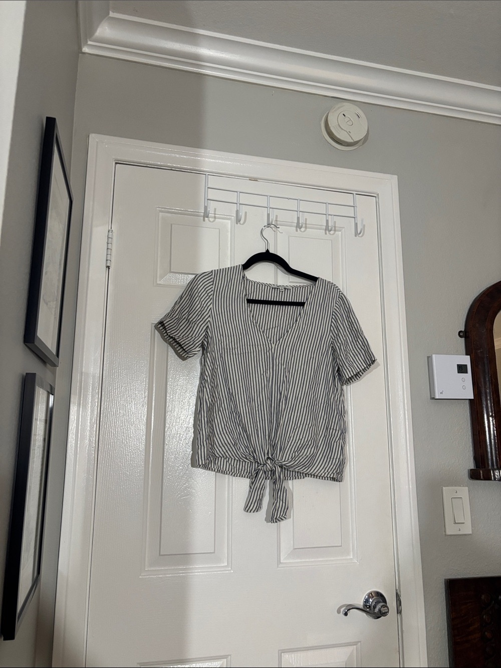 Madewell Black and White Striped Tie-Front Short Sleeve Top